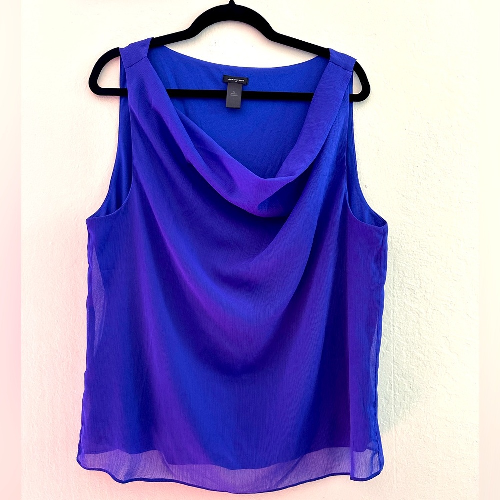 Ann Taylor Blue Cowl Neck Top